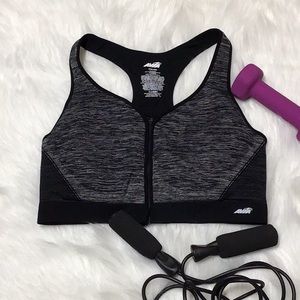 Avia Black Front Zip Racerback Sport Bra XXXL